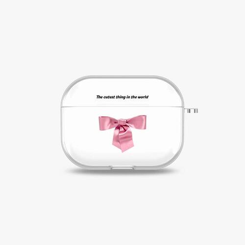 [에어팟 프로/3세대 투명 하드케이스]Cute ribbon 핑크
