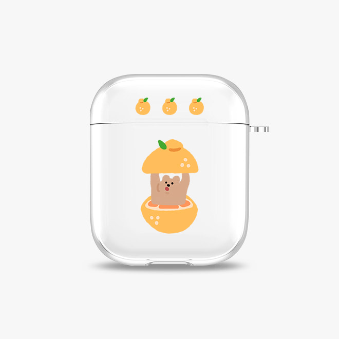 [에어팟 투명 하드케이스]오렌지반 곰반