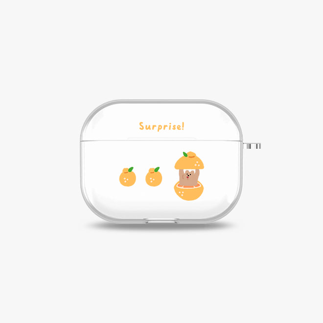 [에어팟 프로/3세대 투명 하드케이스]오렌지반 곰반
