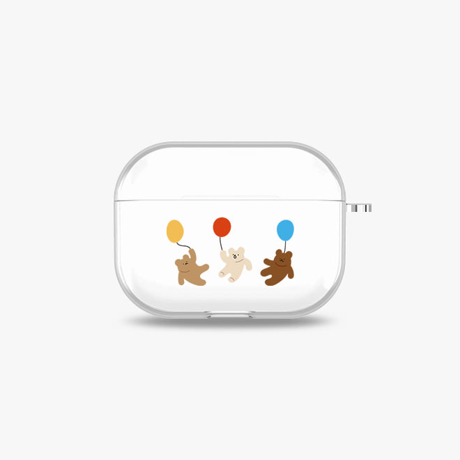 [에어팟 프로/3세대 투명 하드케이스]Balloon bear 세마리